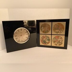 Japanese Four seasons black lacquered table top folding clock